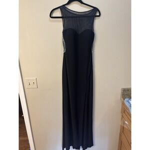 Betsy & Adam Black Formal Gown Sz 6 Mesh Back Pearl Detail Prom/Mother‎ of Bride